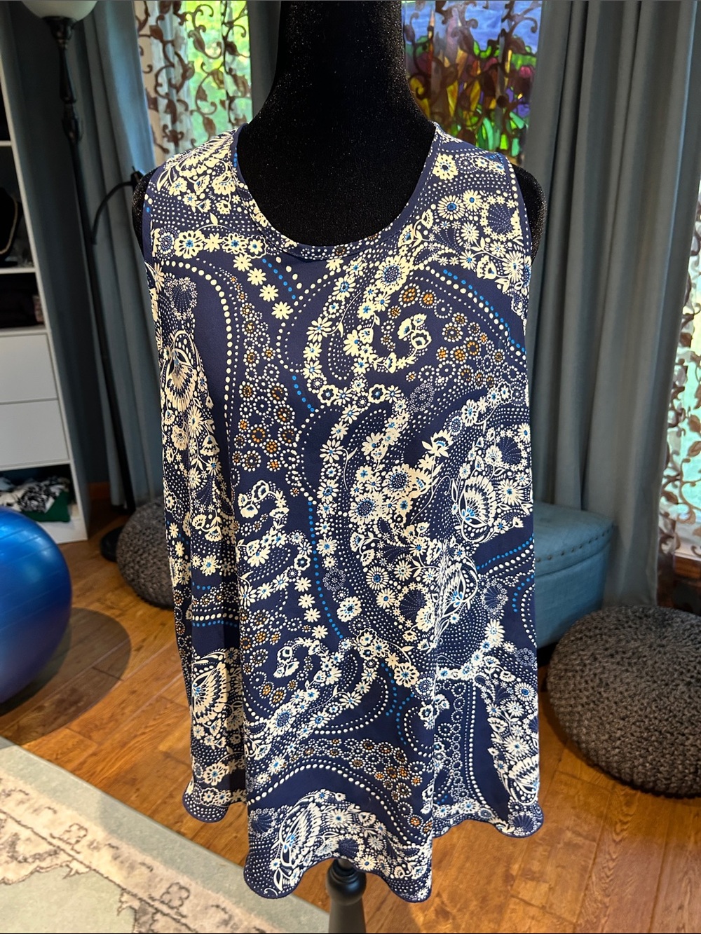Renee C. Navy Paisley Print Sleeveless Tank
